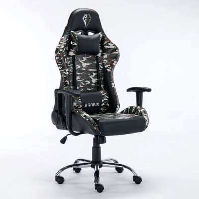 Кресло компьютерное BRABIX 'Military GM-140', две подушки, экокожа, черное с рисунком милитари, 532802