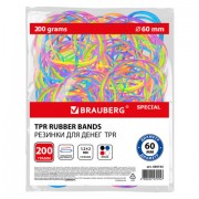Резинки банковские TPR универсальные, диаметр 60 мм, 200 г, ЯРКИЕ ЦВЕТА, BRAUBERG SPECIAL, 440192