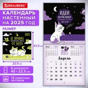 Календарь настенный перекидной 2025г, BRAUBERG, 12 листов, 22,5х22,5см, МИНИ, 'Весёлые коты', 116180