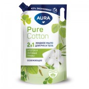 Мыло жидкое 2 в 1 для рук и тела 850 мл, AURA Pure Cotton 'Хлопок и луговые травы', дой-пак, 12833