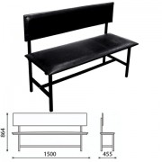 Банкетка со спинкой 'Берта' 1500х455х864 мм, усиленная, черный каркас, кожзам черный