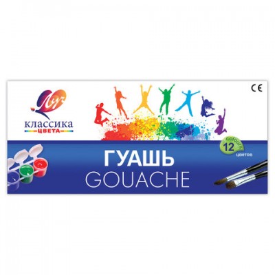 Гуашь ЛУЧ 'Классика', 12 цветов по 20 мл, блок-тара, без кисти, картонная упаковка, 21С 1376-08