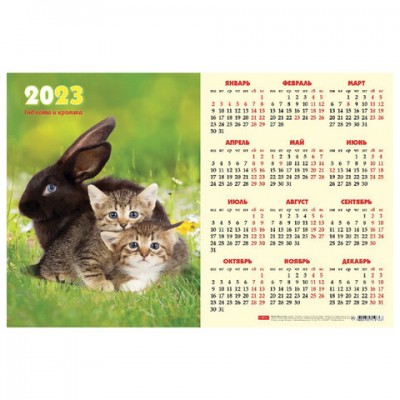 Календарь настенный листовой, 2023г, формат А3 44х29см, Год Кота и Кролика, HATBER, К, Кл3_27113