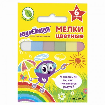 Мел цветной ЮНЛАНДИЯ 'ЮНЛАНДИК И ОКРУЖАЮЩИЙ МИР', НАБОР 6 шт., квадратный, 227447