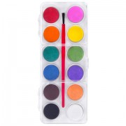 Краски акварельные ПИФАГОР 'СОЛНЫШКО', 12 цветов с кистью, круглые кюветы, пенал, 192635