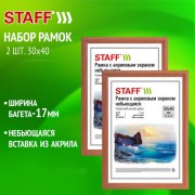 Рамка 30*40см небьющаяся, КОМПЛЕКТ 2 шт, багет 17мм, МДФ под дерево, STAFF 'Carven', цвет светлое дерево, 391327