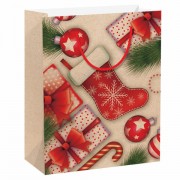 Пакет подарочный новогодний 17,8x9,8x22,9 см ЗОЛОТАЯ СКАЗКА 'Christmas Kraft', глиттер, 608235