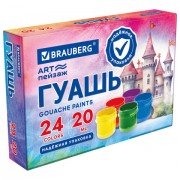 Гуашь BRAUBERG 'ЗАМОК' 24 цвета по 20 мл, надежная упаковка, 192689