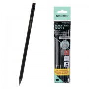 Карандаши чернографитные BRAUBERG НАБОР 6 шт., 'Black Jack', НВ, с резинкой, черные, дерево, заточенные, 180608