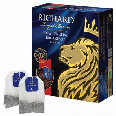 Чай RICHARD (Ричард) 'Royal English Breakfast', черный, 100 пакетиков по 2 г, 610002
