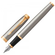 Ручка перьевая PARKER 'IM Core Brushed Metal GT', корпус серебристый матовый лак, позолоченные детали, синяя, 1931649