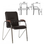 Кресло для приемных и переговорных 'Samba T plast' со столиком, хромированный каркас, кожзам, черный