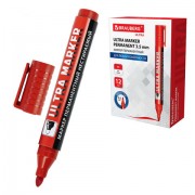 Маркер перманентный ULTRA MARKER, КРАСНЫЙ, 3,5 мм, с клипом, BRAUBERG, 152205