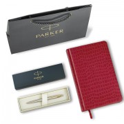 Ручка шариковая PARKER 'Jotter Core Stainless Steel GT', ежедневник А5 красный, пакет, 880888