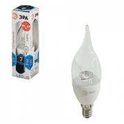 Лампа светодиодная ЭРА, 7 (60) Вт, цоколь E14, 'прозрачная свеча на ветру', холодный белый свет, LED smdBXS-7w-840-E14-Clear, BXS-7w-840-E14c