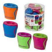 Точилка BRAUBERG 'Mix Dual', 2 отверстия для чернографитных карандашей (в том числе утолщенных), с контейнером, корпус ассорти, 228449