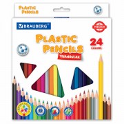 Карандаши цветные пластиковые BRAUBERG PREMIUM, 24 цвета, трехгранные, грифель мягкий 3 мм, 181663