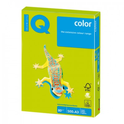Бумага цветная IQ color БОЛЬШОЙ ФОРМАТ (297х420 мм), А3, 80 г/м2, 500 л., неон, зеленая, NEOGN