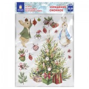 Наклейка для окон двусторонняя МНОГОРАЗОВАЯ 30х38 см 'Зайцы и ёлка', ЗОЛОТАЯ СКАЗКА, 591181