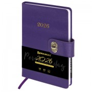 Ежедневник датированный 2026 А5 138х213 мм, BRAUBERG 'Elegant', под кожу, застежка, фиолетовый, 117370