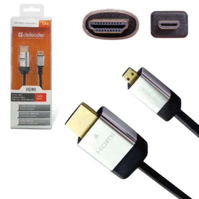 Кабель HDMI-micro HDMI, 1,8 м, DEFENDER, M-M, для передачи цифрового аудио-видео, 87461