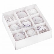 Шары ёлочные 9 шт., 6 см, 'Crystal Silence', пластик, цвет: белый/серебристый, ЗОЛОТАЯ СКАЗКА, 591988