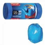 Мешки для мусора 120 л, с ушками, синие, рулон 15 шт., ПВД, 24 мкм, 70х118 см, PACLAN 'Multitop', 402045