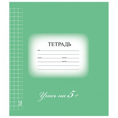 Тетрадь 12 л. BRAUBERG ЭКО '5-КА', крупная клетка, обложка плотная мелованная бумага, ЗЕЛЕНАЯ, 104761