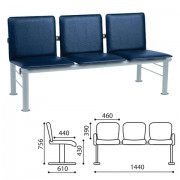 Кресло для посетителей трехсекционное 'Терра', серебристый каркас, кожзам синий