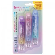 Корректирующая лента двусторонняя BRAUBERG 'GRADE PASTEL', 5 мм x 10 м, КОМПЛЕКТ 3 штук, 273026