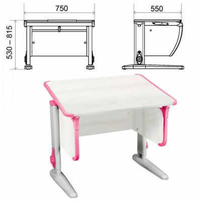 Стол-парта регулируемый 'ДЭМИ' СУТ.41, 750х550х530-815 мм, серый каркас, пластик розовый, рамух белый (КОМПЛЕКТ)