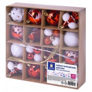 Шары елочные НАБОР 42 предмета 'Red and White Shine', пластик, красный/белый, ЗОЛОТАЯ СКАЗКА, 592589