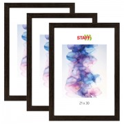 Рамка 21х30 см небьющаяся, КОМПЛЕКТ 3 штуки, багет 18 мм МДФ, STAFF 'Grand', цвет венге, 391333