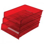 Лотки горизонтальные для бумаг, КОМПЛЕКТ 3 шт., 340х270х70 мм, тонированный красный, BRAUBERG 'Office', 237260