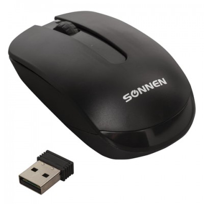 Мышь беспроводная SONNEN M-3032, USB, 1200 dpi, 2 кнопки + 1 колесо-кнопка, оптическая, черная, 512640