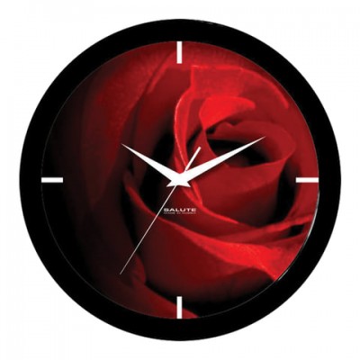 Часы настенные САЛЮТ П-Б6-400, круг, черные с рисунком 'Роза', черная рамка, 28х28х4 см