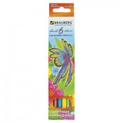 Карандаши цветные BRAUBERG 'Wonderful butterfly', 6 цветов, заточенные, картонная упаковка с блестками, 180522