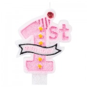 Свеча-цифра для торта '1 годик', розовая, 9,5 см, ЗОЛОТАЯ СКАЗКА, в блистере, 591444