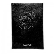 Обложка для паспорта натуральная кожа наплак, тиснение серебром 'Трафарет', черная, B