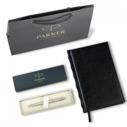 Ручка шариковая PARKER 'Jotter Core Stainless Steel CT', ежедневник А5 черный, пакет, 880891