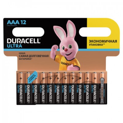 Батарейки КОМПЛЕКТ 12 шт., DURACELL Ultra Power, AAA (LR03, 24А), алкалиновые, мизинчиковые, блистер