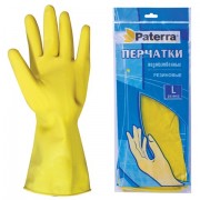 Перчатки хозяйственные резиновые, текстурированные, SUPER ПРОЧНЫЕ, размер L, желтые, PATERRA, 402395, 402-395