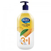 Гель-смузи для душа 3 в 1 для тела, рук и ванны 1 л, AURA FAMILY 'Дыня, ананас, персик', дозатор, 14950