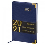Ежедневник датированный 2021 А5 (138х213 мм) BRAUBERG 'Senator', кожзам, синий, 111411