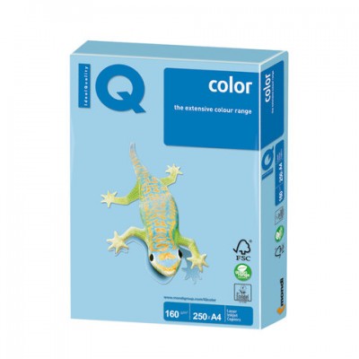 Бумага цветная IQ color, А4, 160 г/м2, 250 л., пастель, голубой лед, OBL70