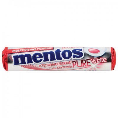 Жевательная резинка MENTOS Pure White (Ментос) 'Ролл Клубника', 15,5 г, 87547