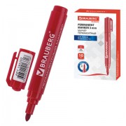 Маркер перманентный BRAUBERG 'Classic', КРАСНЫЙ, круглый наконечник, 3 мм, с клипом,150302