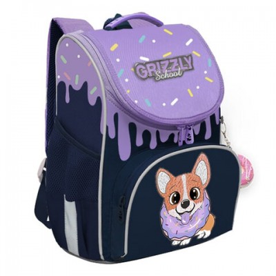 Ранец GRIZZLY анатомическая спинка, с мешком для обуви, для девочек, CORGI, 33х25х13, RAm-384-3/3