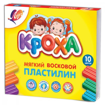 Пластилин мягкий ЛУЧ 'Кроха', 10 цветов, 150 г, со стеком, картонная упаковка, 12С875-08