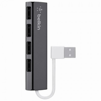 Хаб BELKIN Slim, USB 2.0, 4 порта, кабель 0,12 м, черный, F4U042bt